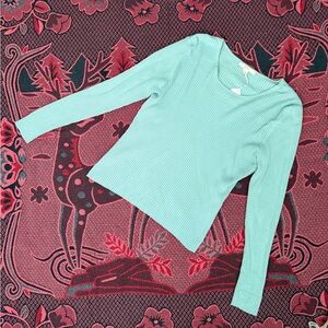 Merona Light Aqua Ribbed Long Sleeve Crewneck Top